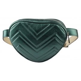 Кожаная поясная сумка в форме сердца зеленый металлик