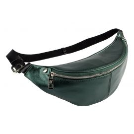 Кожаная поясная сумка с одним карманом зеленый металлик