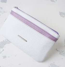 Кожаный кошелёк Blossom Lite белый с сиреневой полоской