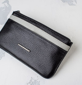 Кожаный кошелёк Blossom Lite черный с серой полоской