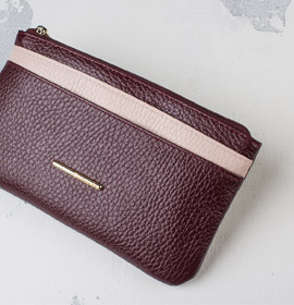 Кожаный кошелёк Blossom Lite бордовый с пудровой полоской