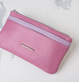 Кожаный кошелёк Blossom Lite розовый с сиреневой полоской