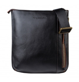 Черная сумка-планшет Boss с коричневым акцентом из гладкой кожи