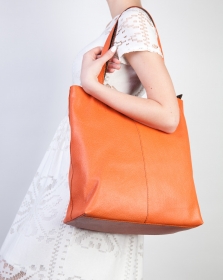 Сумка женская кожаная Shop Bag оранжевая